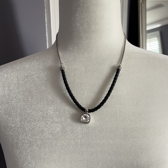zoppini necklace silver, black cord & Rhinestone - Picture 4 of 8